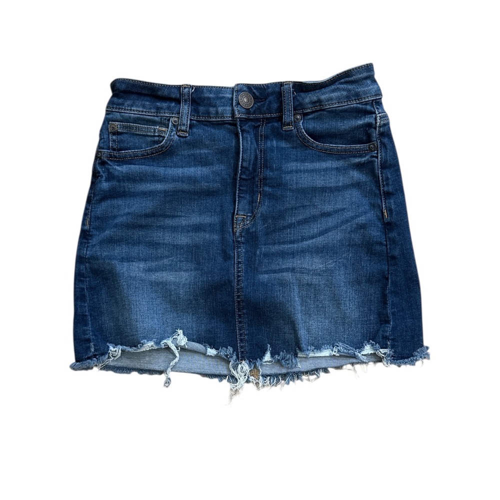 American Eagle‎ Hi Rise Mini Denim Skirt Distressed Frayed Hem Blue Size 2